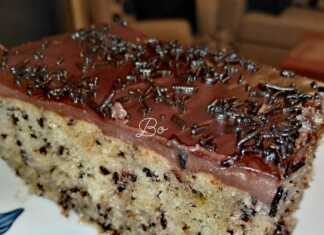 Ένα κομμάτι σιροπιασμένο μυρμηγκάτο κέικ με παχιά στρώση γλάσου σοκολάτας και τρούφα σερβιρισμένο με μια μπάλα παγωτό καϊμάκι