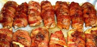Ρολάκια κοτόπουλο με τυρί κρέμα σε μπέικον ρολάκια κοτόπουλου με τυρί κρέμα σε μπέικον