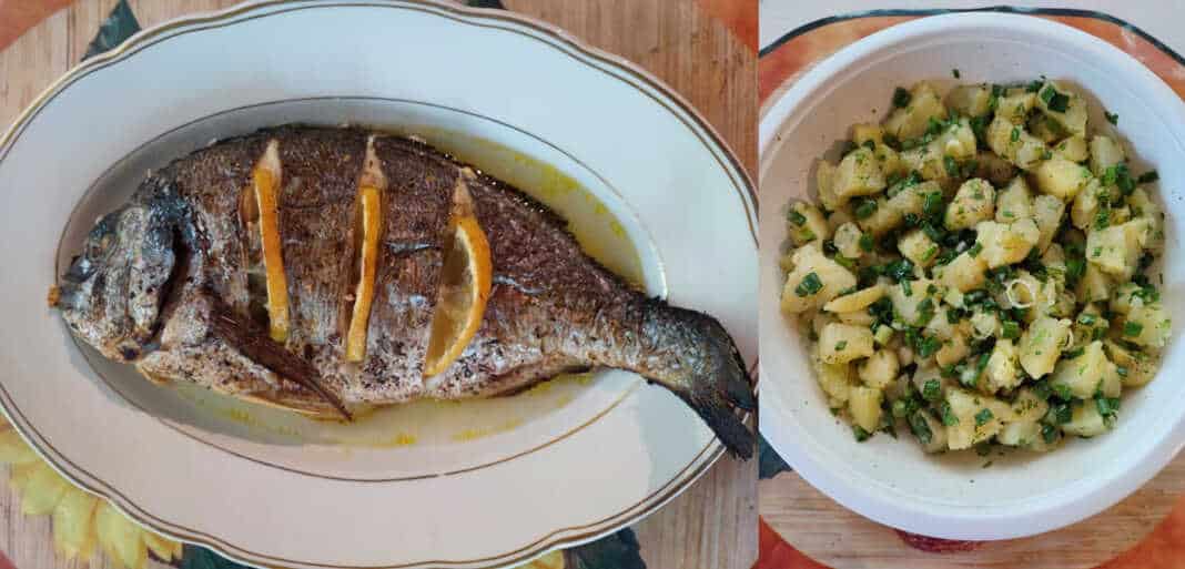 Τσιπούρα στο φούρνο με πατατοσαλάτα