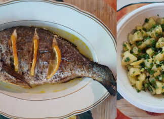 Τσιπούρα στο φούρνο με πατατοσαλάτα