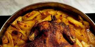 Ψητό κοτόπουλο με πατάτες και μπύρα στο φούρνο