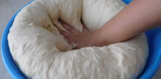 Αφράτη, ελαστική ζύμη που έχει φουσκώσει και είναι έτοιμη για χρήση, σε μπολ.