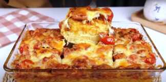 Γκρατέν με ντομάτες πατάτες και λουκάνικα Γκρατέν με ντομάτες πατάτες και λουκάνικα