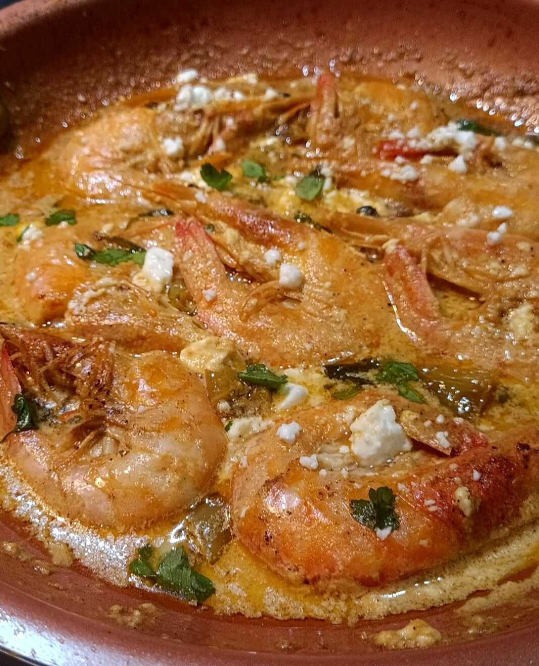 γαρίδες σαγανάκι με μουστάρδα