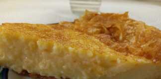 Λαχταριστή γαλατόπιτα με χρυσαφένια κρούστα σε ένα πιάτο.