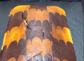 Σπιτικό, μαρμάρινο κέικ χωρίς αυγά, με εναλλασσόμενες στρώσεις λευκής και σοκολατένιας ζύμης.