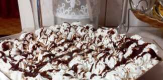 Εύκολο προφιτερολ με κρουασανάκια!!! Ένα μπολ με κομμένα κρουασανάκια καλυμμένα με κρέμα σοκολάτας και σαντιγί, περιχυμένα με γλάσο σοκολάτας.