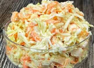 Μπολ με πολύχρωμη σαλάτα από λεπτοκομμένο λάχανο τριμμένο καρότο και κομματάκια ψητού κοτόπουλου ανακατεμένα με κρεμώδη μαγιονέζα