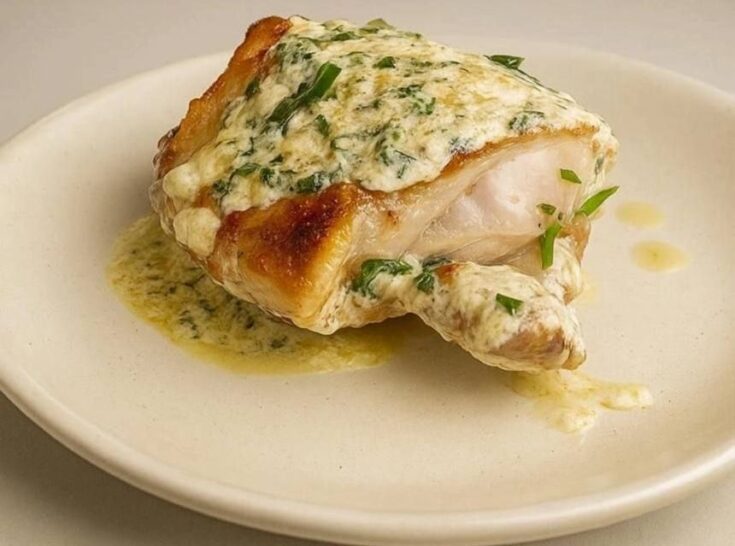 Κοτόπουλο Μπούτι σε Κρεμώδη Σάλτσα Σκόρδου