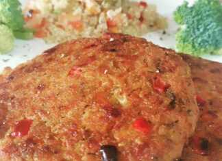 Πιάτο με δύο χρυσαφένια, ψημένα μπιφτέκια λαχανικών,