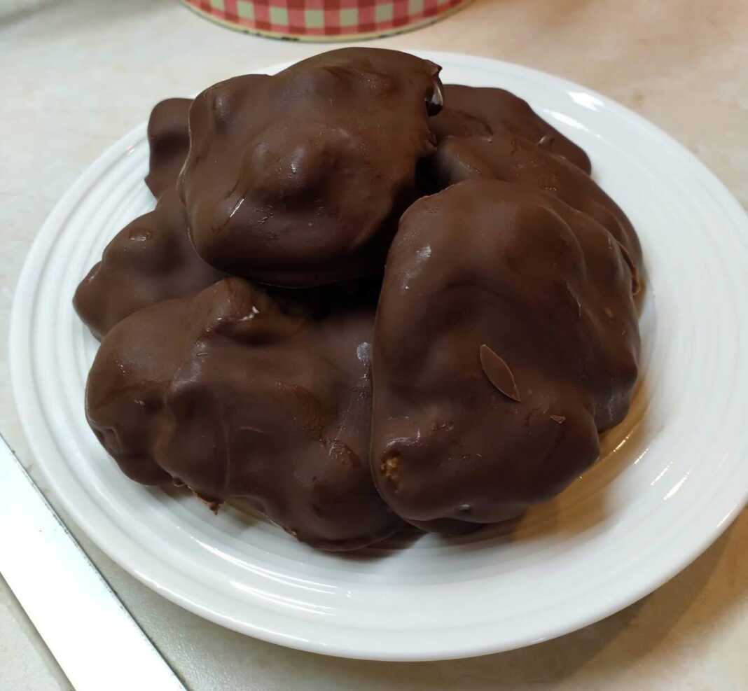 pagomeno snak me giaoyrti sokolata1 Λευκές μπουκίτσες παγωμένου γιαουρτιού με κομματάκια φρούτων, περιχυμένες με λιωμένη μαύρη σοκολάτα, τοποθετημένες σε λαδόκολλα.