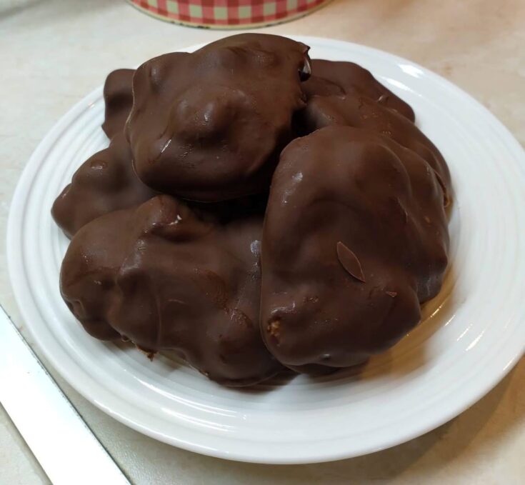 Λευκές μπουκίτσες παγωμένου γιαουρτιού με κομματάκια φρούτων, περιχυμένες με λιωμένη μαύρη σοκολάτα, τοποθετημένες σε λαδόκολλα.