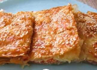 Παστουρμαδόπιτα ή Πίτα Καισαρείας Παστουρμαδόπιτα με φύλλο κρούστας, παστουρμά, κασέρι και ντομάτα – παραδοσιακή ελληνική συνταγή