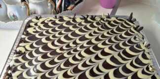 Ένα ολόκληρο ταψί Σοκολατίνα με πλούσια στρώση γκανάς και κρέμα σοκολάτας, έτοιμο για σερβίρισμα