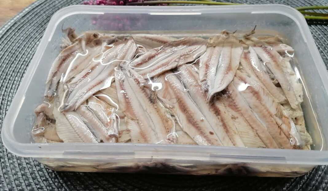 gavros se alati ksidi Πιάτο με φιλέτα γαύρου μαριναρισμένα σε αλάτι και ξύδι, πασπαλισμένα με λίγο μαϊντανό, έτοιμα για σερβίρισμα.