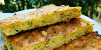 Κολοκυθόπιτα χωρίς φύλλο ή μπατζίνα Παραδοσιακή κολοκυθόπιτα χωρίς φύλλο (μπατζίνα), κομμένη σε κομμάτια σε πιάτο.