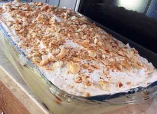 Ένα ολόκληρο Μιλφέιγ με κράκερς, με στρώσεις κρέμας πατισερί και σαντιγί, πασπαλισμένο με τριμμένα κράκερς