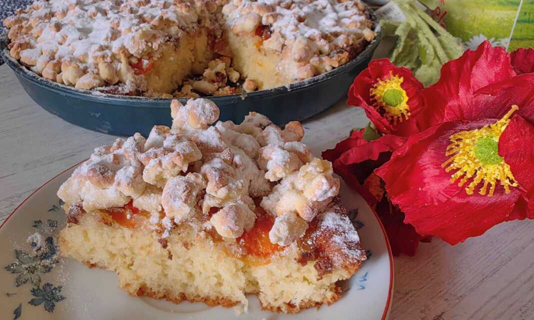 πίτα βερίκοκο τριφτή, συνταγή, σπιτική, εύκολη, γλυκό, ροδάκινα, ψίχουλα, ελληνική συνταγή, επιδόρπιο