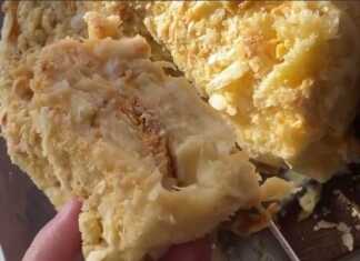 Ένα ολόκληρο κομμάτι Τεμπέλικη Τούρτα Ναπολέων, πασπαλισμένο με τριμμένη σφολιάτα