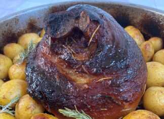 μελωμένο χοιρινό κότσι, χοιρινό κότσι φούρνου, συνταγή χοιρινό, χοιρινό με πατάτες, γιορτινό τραπέζι