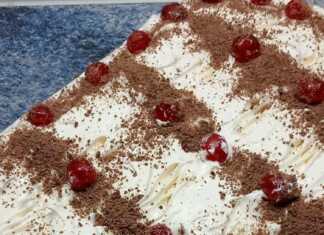 Ένας έτοιμος, δροσερός κορμός ψυγείου με μπισκότα και επικάλυψη κρέμας