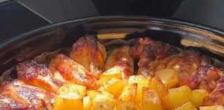 κοτόπουλο με πατάτες στο φούρνο με μελένια σάλτσα