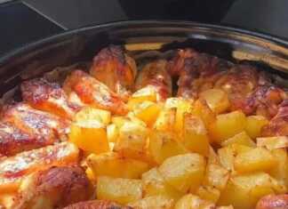 κοτόπουλο με πατάτες στο φούρνο με μελένια σάλτσα