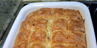 Ζουμερή κοτόπιτα με φύλλο κρούστας, ψημένη και κομμένη σε κομμάτια