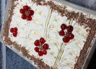 Τούρτα Ψυγείου με Κουβερτούρα και σαντιγί, διακοσμημένη με κεράσια και τριμμένη σοκολάτα