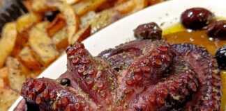 χταπόδι ξιδάτο, πατάτες φούρνου, θαλασσινά, ούζο μεζές, παραδοσιακό