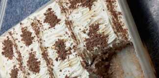 Κορμός ψυγείου με σοκολάτα και κρέμα Μορφάτ, κομμένος σε φέτες