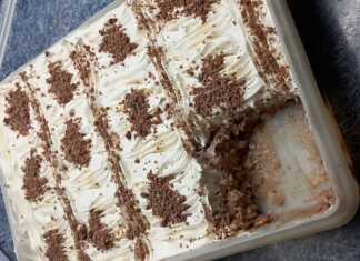 Κορμός ψυγείου με σοκολάτα και κρέμα Μορφάτ, κομμένος σε φέτες