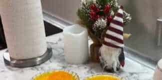 Μπολάκια δροσερού επιδόρπιου ψυγείου με βάση μπισκότου, κρεμώδη στρώση τυριού και επάνω ζελέ πορτοκάλι με κομμάτια μανταρινιού