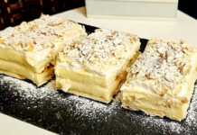 Έτοιμο Μιλφέιγ με μπισκότα Cream Crackers, πλούσια κρέμα ζαχαροπλαστικής και πασπαλισμένο με ζάχαρη άχνη και κανέλα