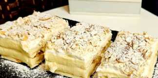 Έτοιμο Μιλφέιγ με μπισκότα Cream Crackers, πλούσια κρέμα ζαχαροπλαστικής και πασπαλισμένο με ζάχαρη άχνη και κανέλα