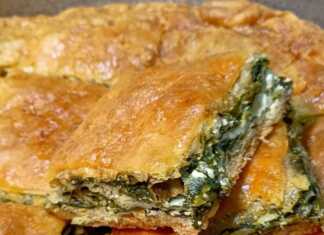 Σπανακοτυρόπιτα με χειροποίητο φύλλο μαγιάς, κομμένη σε κομμάτια