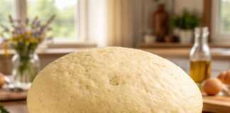 Μια φουσκωμένη, λευκή και ελαστική ζύμη μέσα σε ένα μπολ, σκεπασμένη με μια παραδοσιακή πετσέτα κουζίνας.