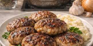 Ζουμερά και αφράτα μπιφτέκια ψημένα στο τηγάνι με κρούστα και φρέσκο μαϊντανό