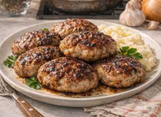 Ζουμερά και αφράτα μπιφτέκια ψημένα στο τηγάνι με κρούστα και φρέσκο μαϊντανό