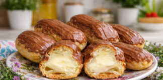 Λαχταριστά σπιτικά εκλέρ με πλούσια γέμιση κρέμας και γυαλιστερό γλάσο μαύρης σοκολάτας