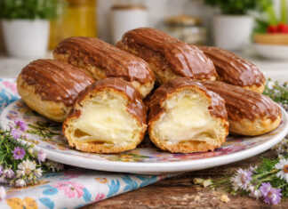 Λαχταριστά σπιτικά εκλέρ με πλούσια γέμιση κρέμας και γυαλιστερό γλάσο μαύρης σοκολάτας