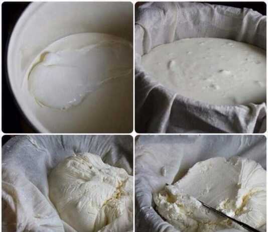 Ένα μπολ με λευκό, κρεμώδες σπιτικό τυρί κρέμα δίπλα σε φρέσκο ψωμί και μυρωδικά.