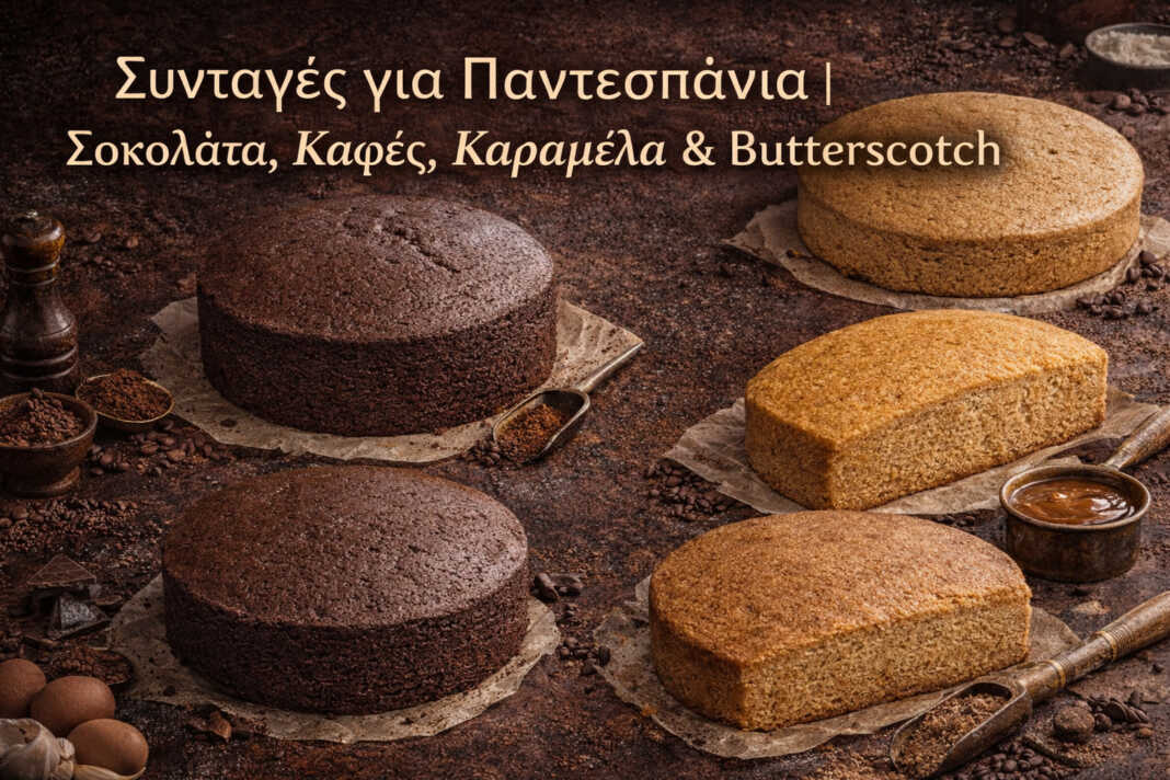 4 διαφορετικά sponge cakes με γεύσεις σοκολάτα, καφέ, καραμέλα και butterscotch