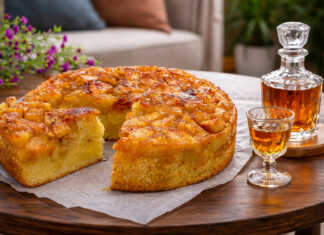 Αφράτη γρήγορη μηλόπιτα πασπαλισμένη με κανέλα και ζάχαρη, με στρώσεις από ζουμερά μήλα στο εσωτερικό