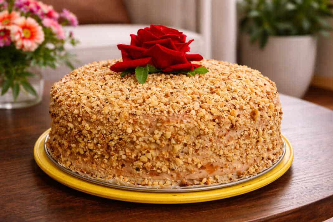 Δροσερό κέικ ψυγείου με κύβους αφράτου παντεσπανιού, πλούσια κρέμα σοκολάτας και κάλυψη από τριμμένα καρύδια