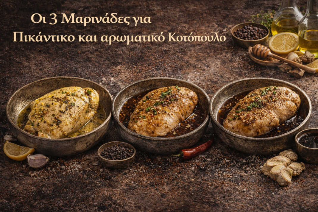 Τρία διαφορετικά κοτόπουλα μαριναρισμένα με λεμόνι, chili-lime και μέλι-σόγια — έτοιμα για ψήσιμο