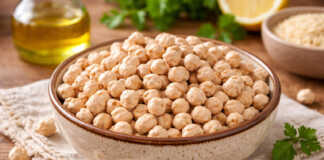 Αποξηραμένα ρεβίθια σε μπολ — έτοιμα για μαγείρεμα χωρίς μούλιασμα