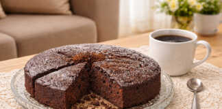 Σοκολατένιο Κέικ με Κεφίρ: Η αφράτη συνταγή που είναι έτοιμη σε 15 λεπτά Ένα φουσκωτό και σκούρο σοκολατένιο κέικ κομμένο σε κομμάτια πάνω σε μια ξύλινη επιφάνεια