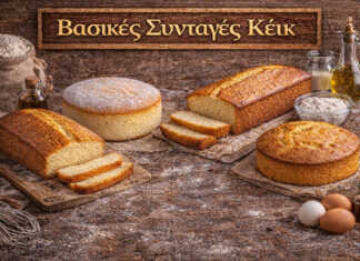 Τέσσερα διαφορετικά είδη κέικ: Παντεσπάνι, Βουτυράτο, Pound Cake και Κέικ Τσαγιού σε πιατέλες.