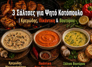 ψητό κοτόπουλο με σάλτσες κρεμώδης σάλτσα μανιταριών πικάντικη peri peri sauce σάλτσα βουτύρου με σκόρδο